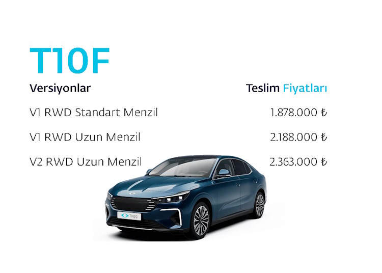 Sedan Togg fiyatları ne kadar? İşte TOGG T10F fiyat listesi